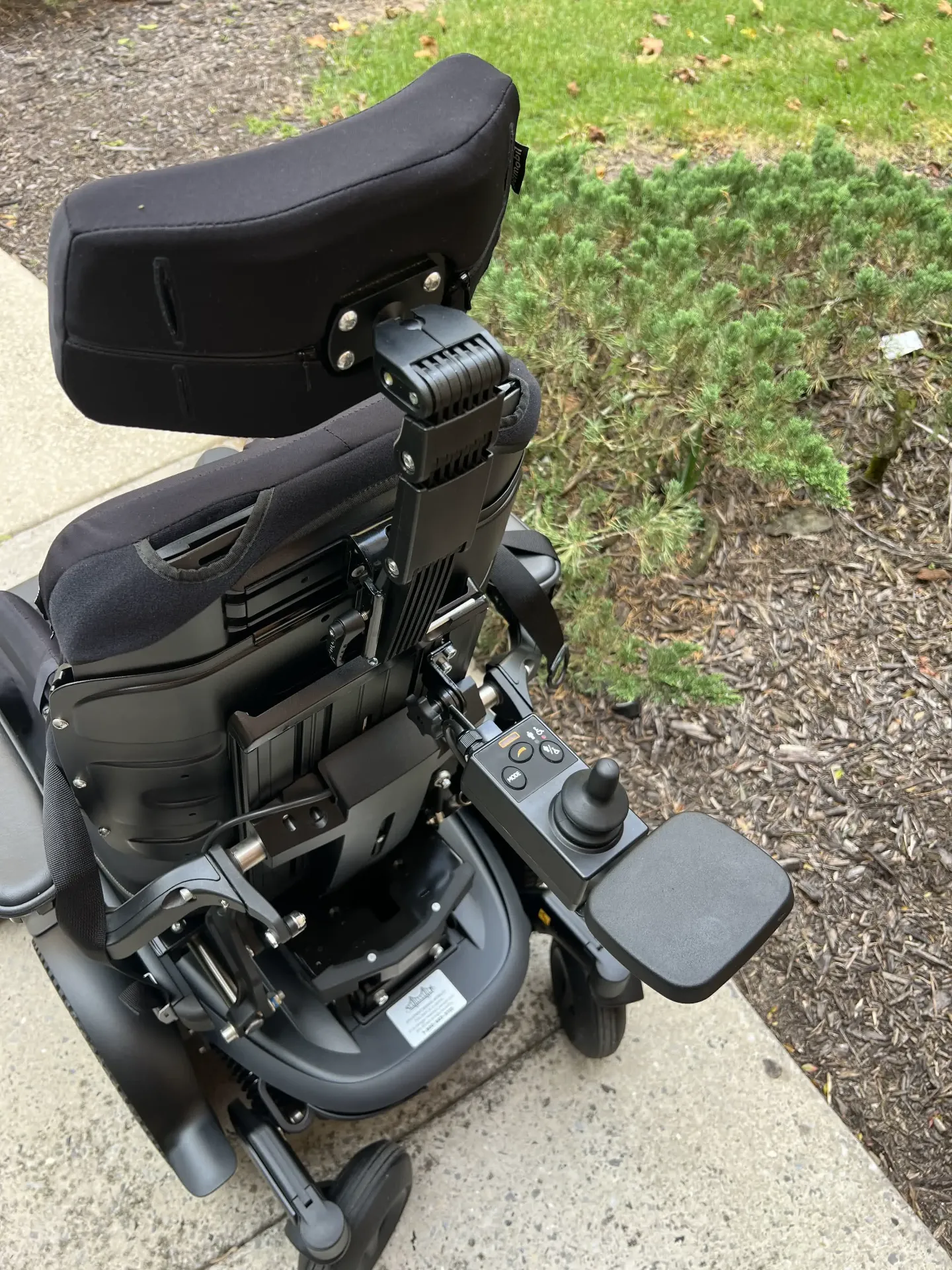 Rear view of Permobil M3 Corpus backrest and headrest