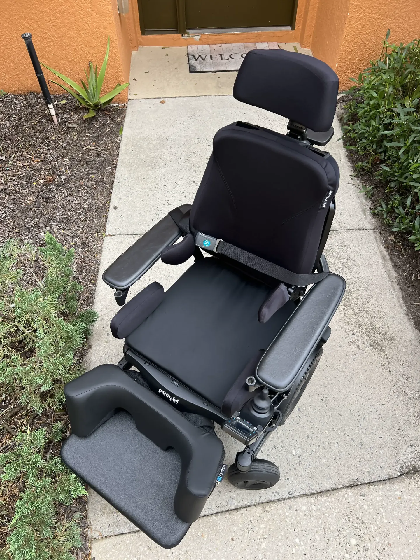 Permobil M3 Corpus with power leg rests in raised position